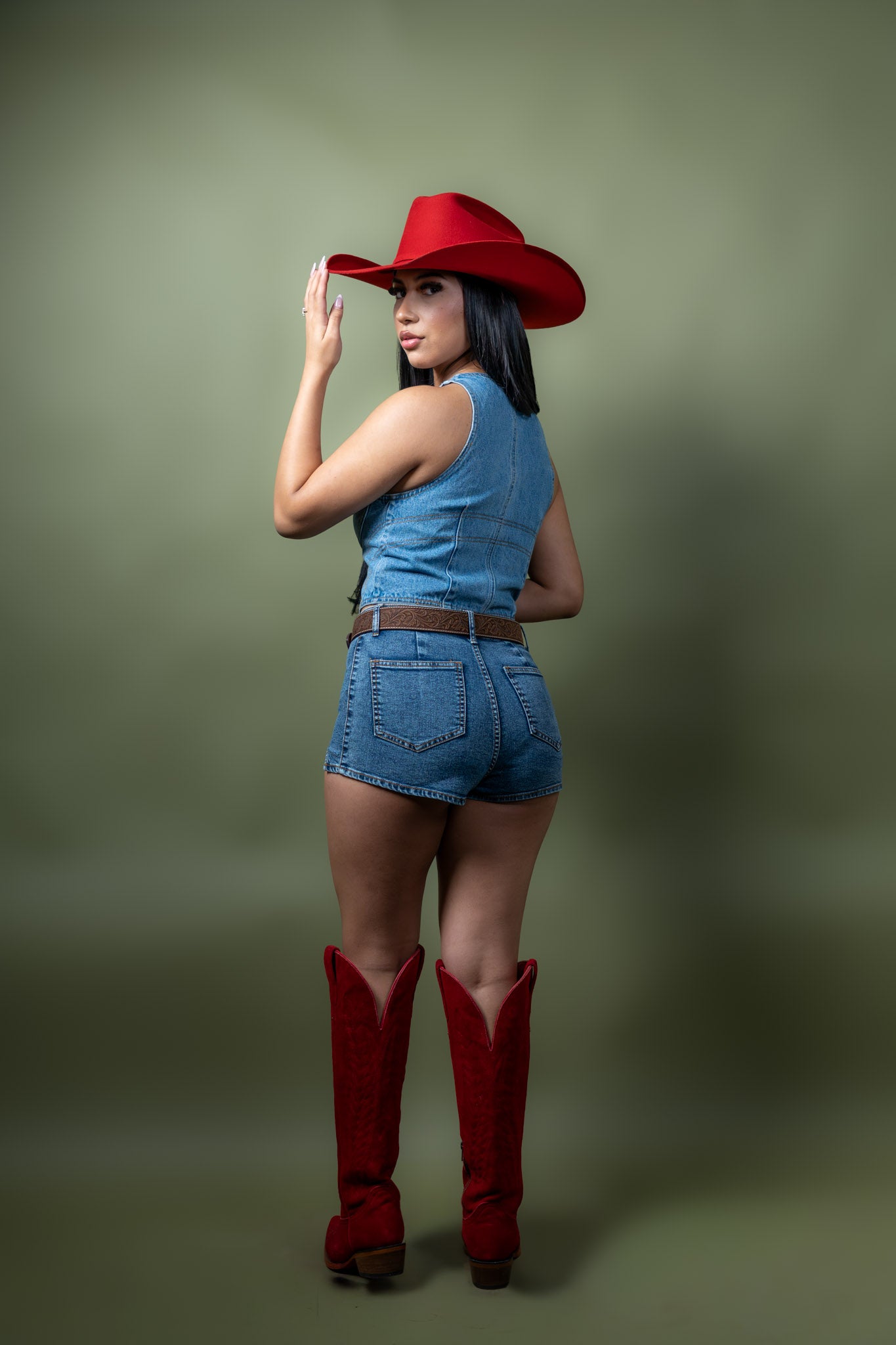 High-Rise Curved Hem Denim Mini Shorts