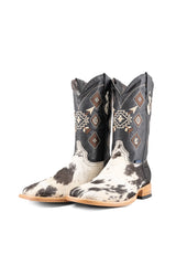 Aztec Cowhide Square Toe Cowboy Boot Size 12 Box UM35