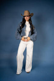 Rearing Horse Cropped Denim Jacket