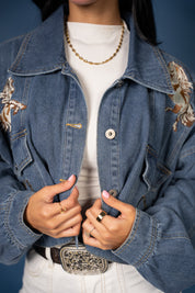 Rearing Horse Cropped Denim Jacket