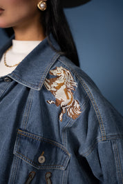 Rearing Horse Cropped Denim Jacket
