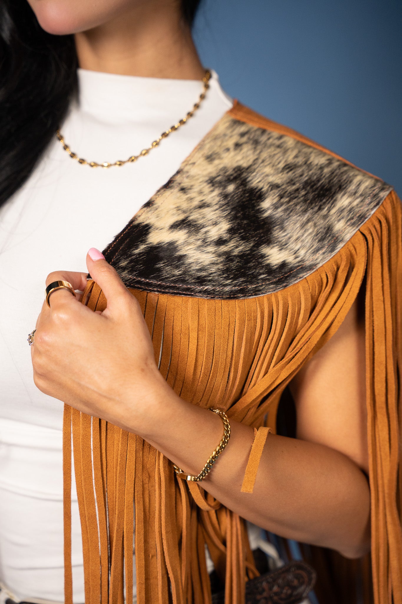 Cowhide Round Fringe Vest