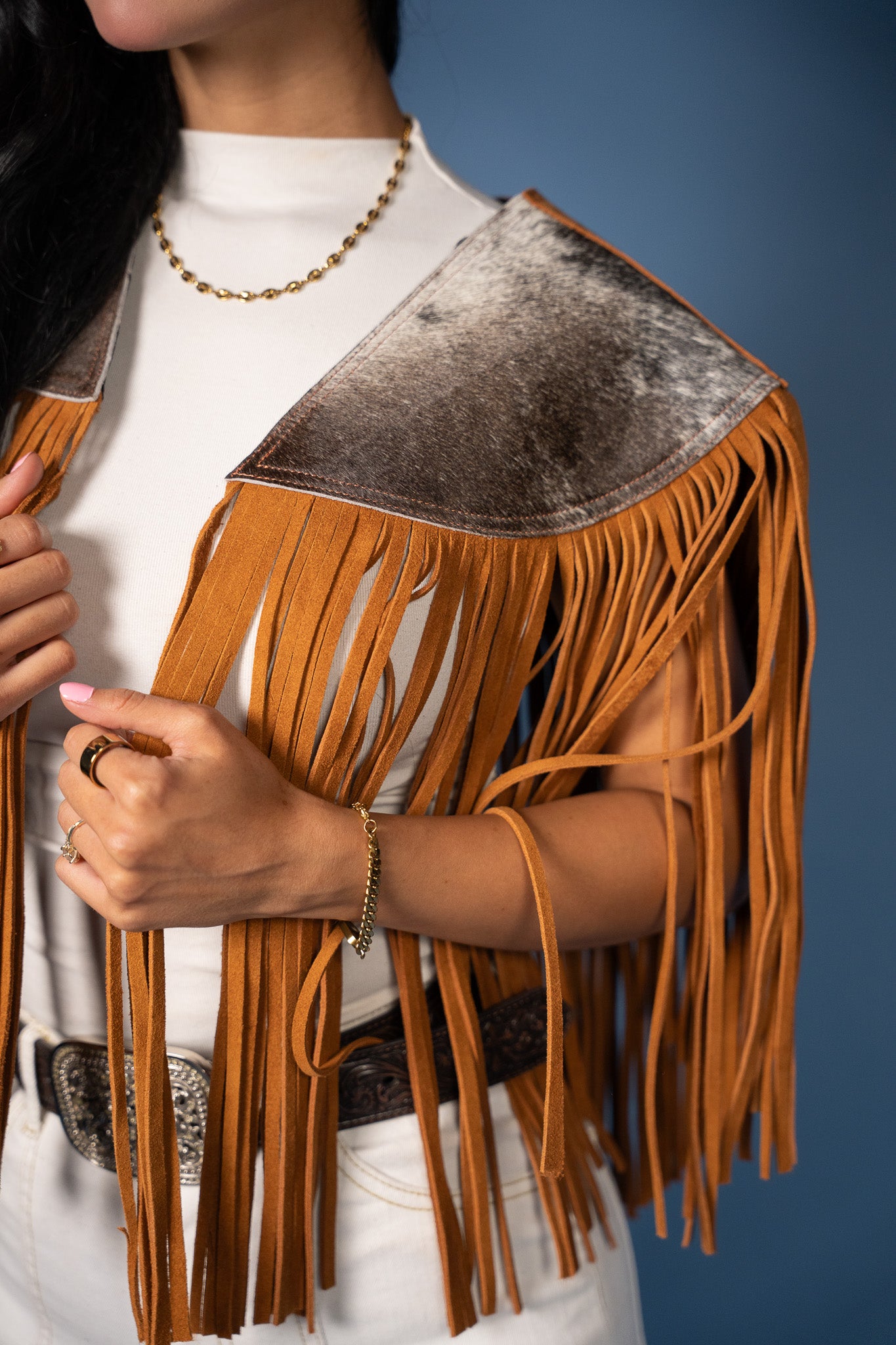 Cowhide Round Fringe Vest