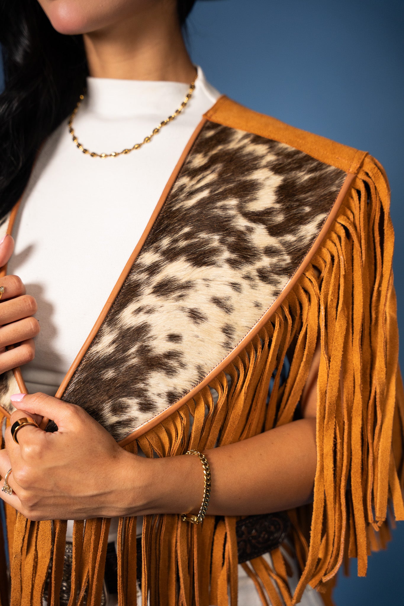 Cowhide Diamond Fringe Vest