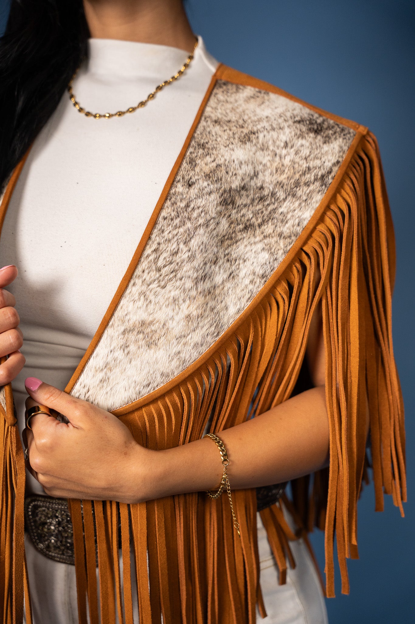 Cowhide Diamond Fringe Vest