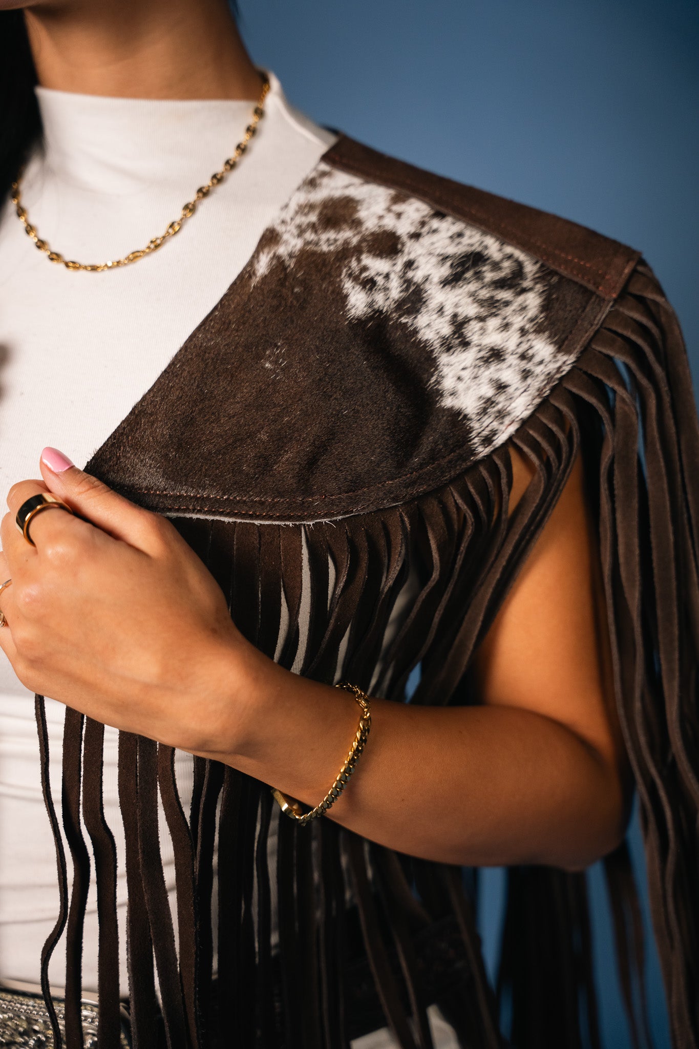 Cowhide Round Fringe Vest
