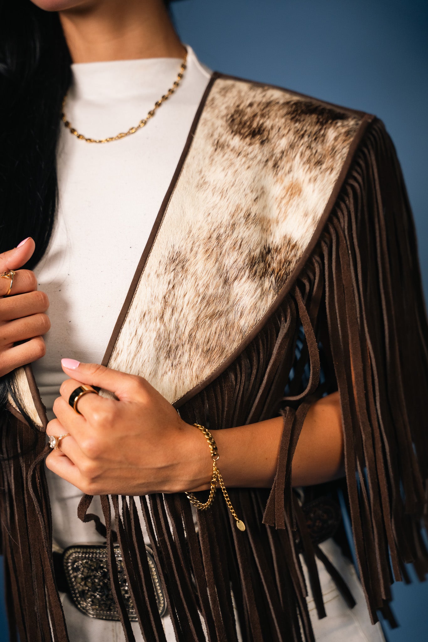 Cowhide Diamond Fringe Vest
