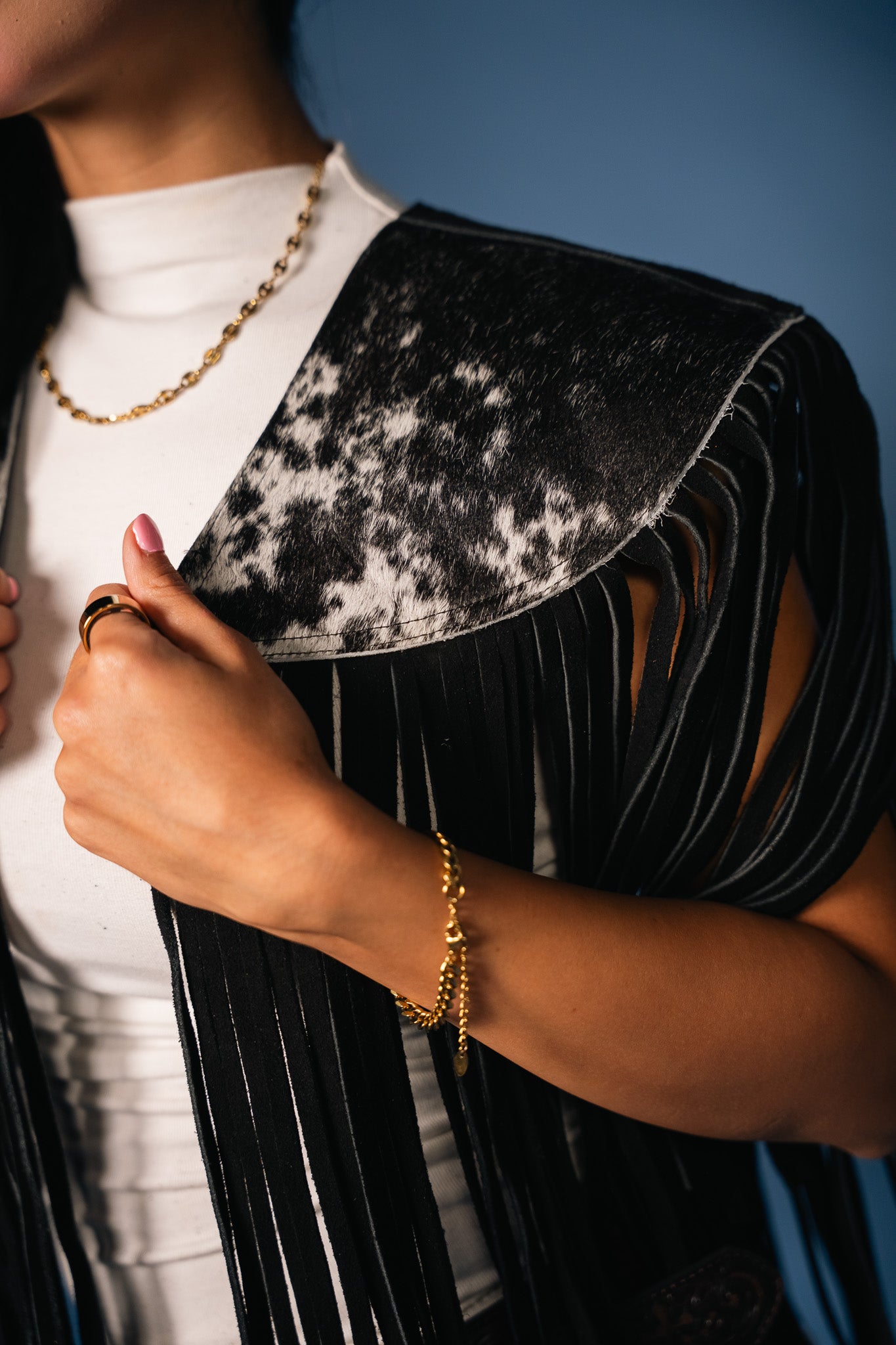 Cowhide Round Fringe Vest