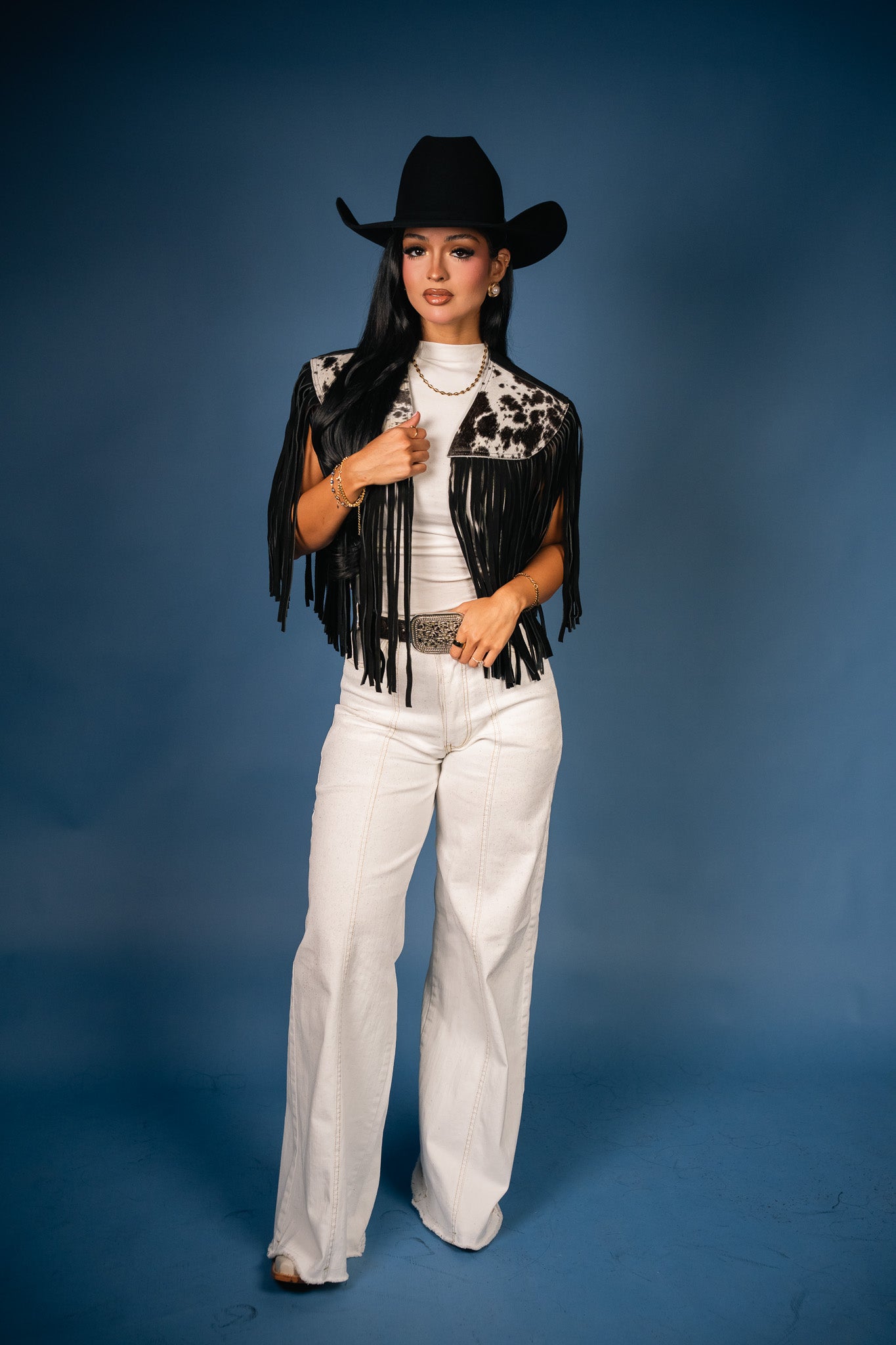 Cowhide Round Fringe Vest