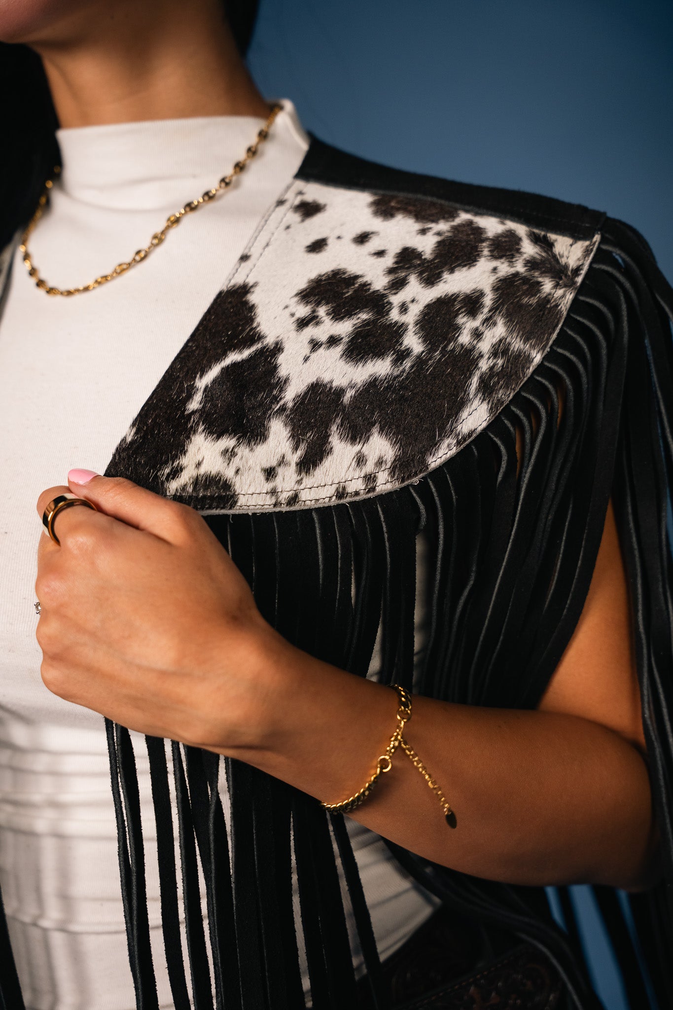 Cowhide Round Fringe Vest