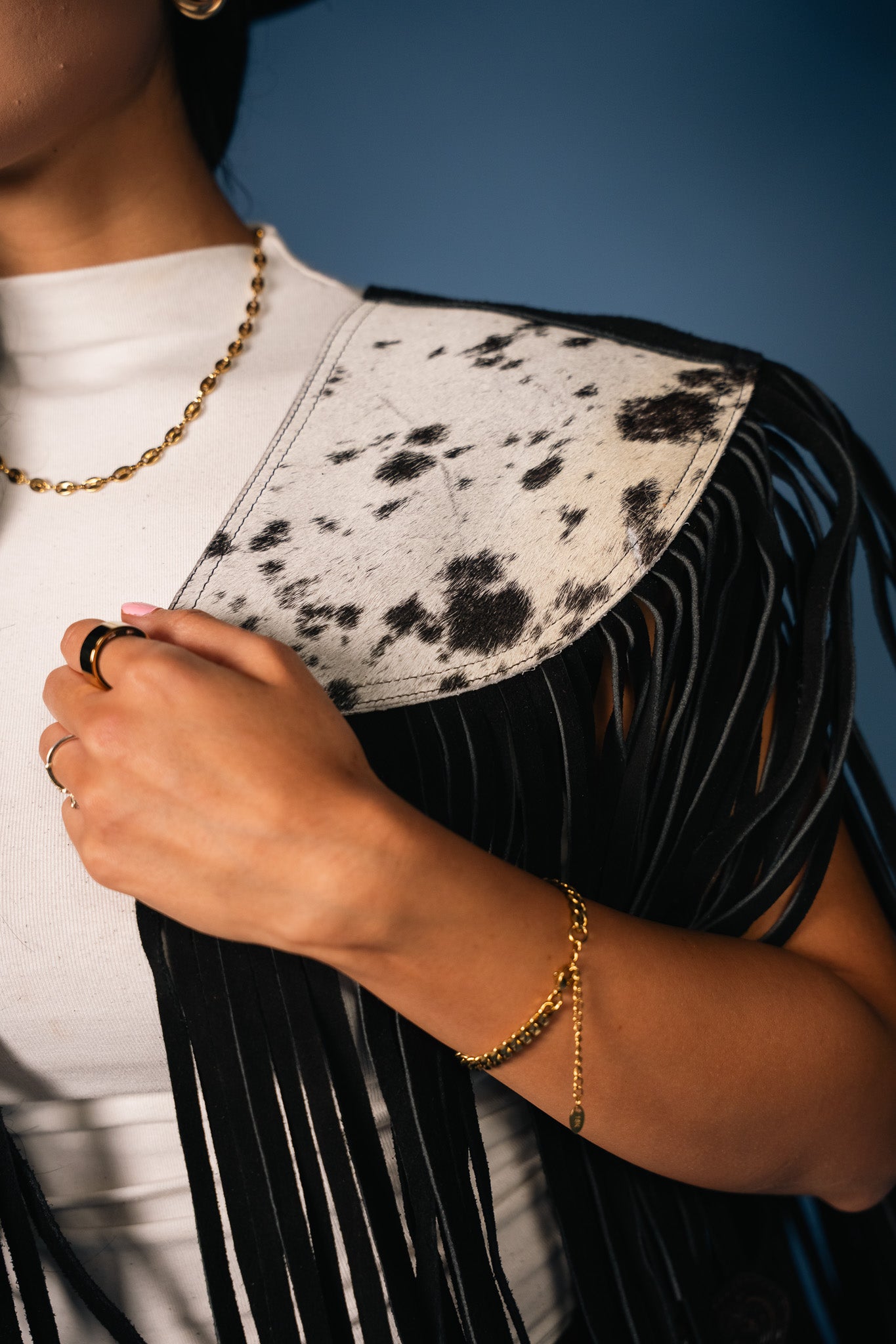 Cowhide Round Fringe Vest