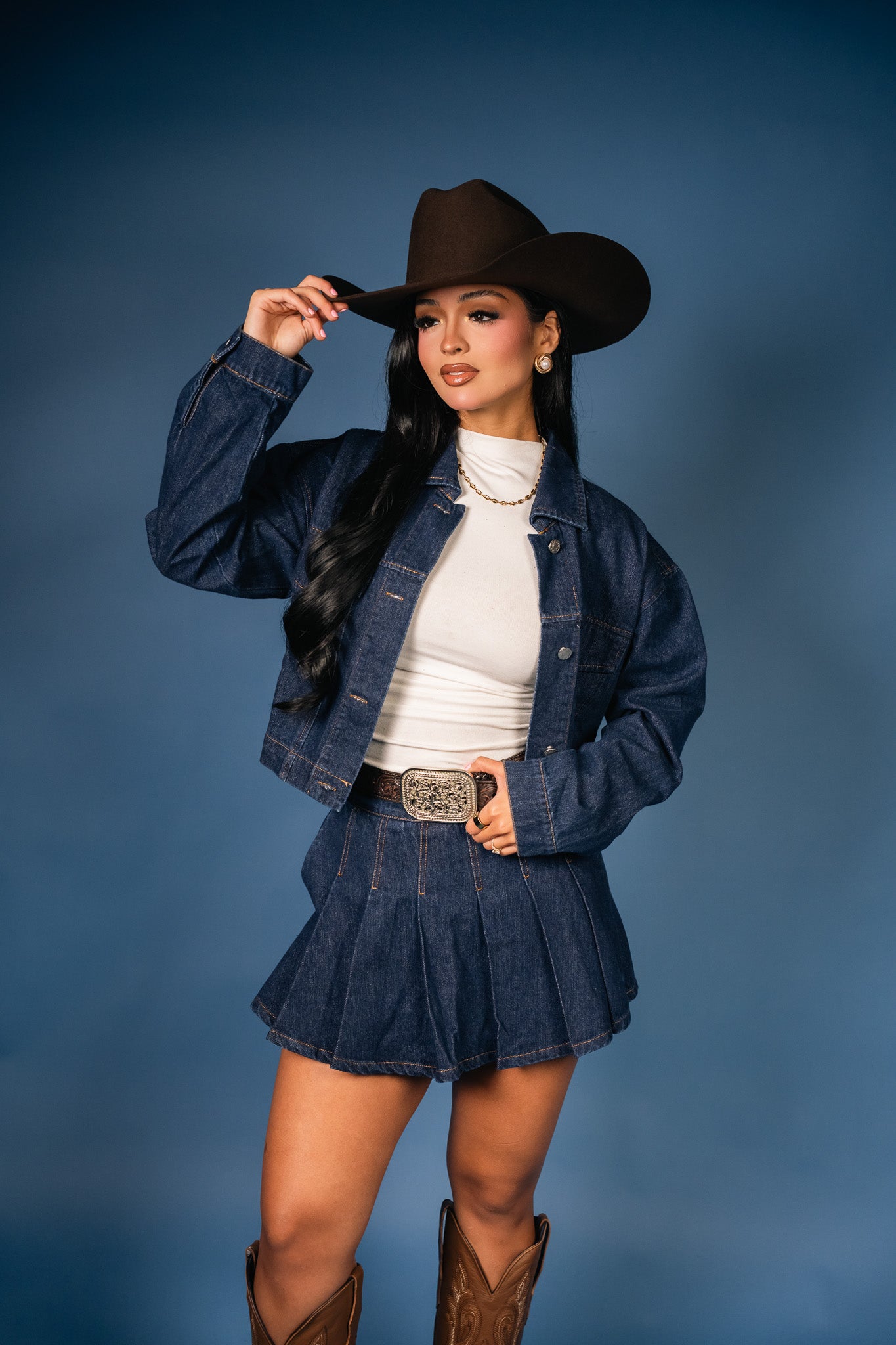 Elara Denim Skort & Jacket Duo Set