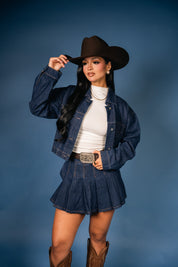 Elara Denim Skort & Jacket Duo Set