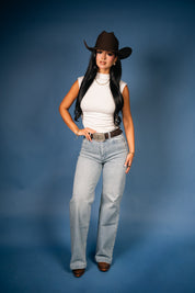 Rhinestone High-Rise Wide-Leg Jeans