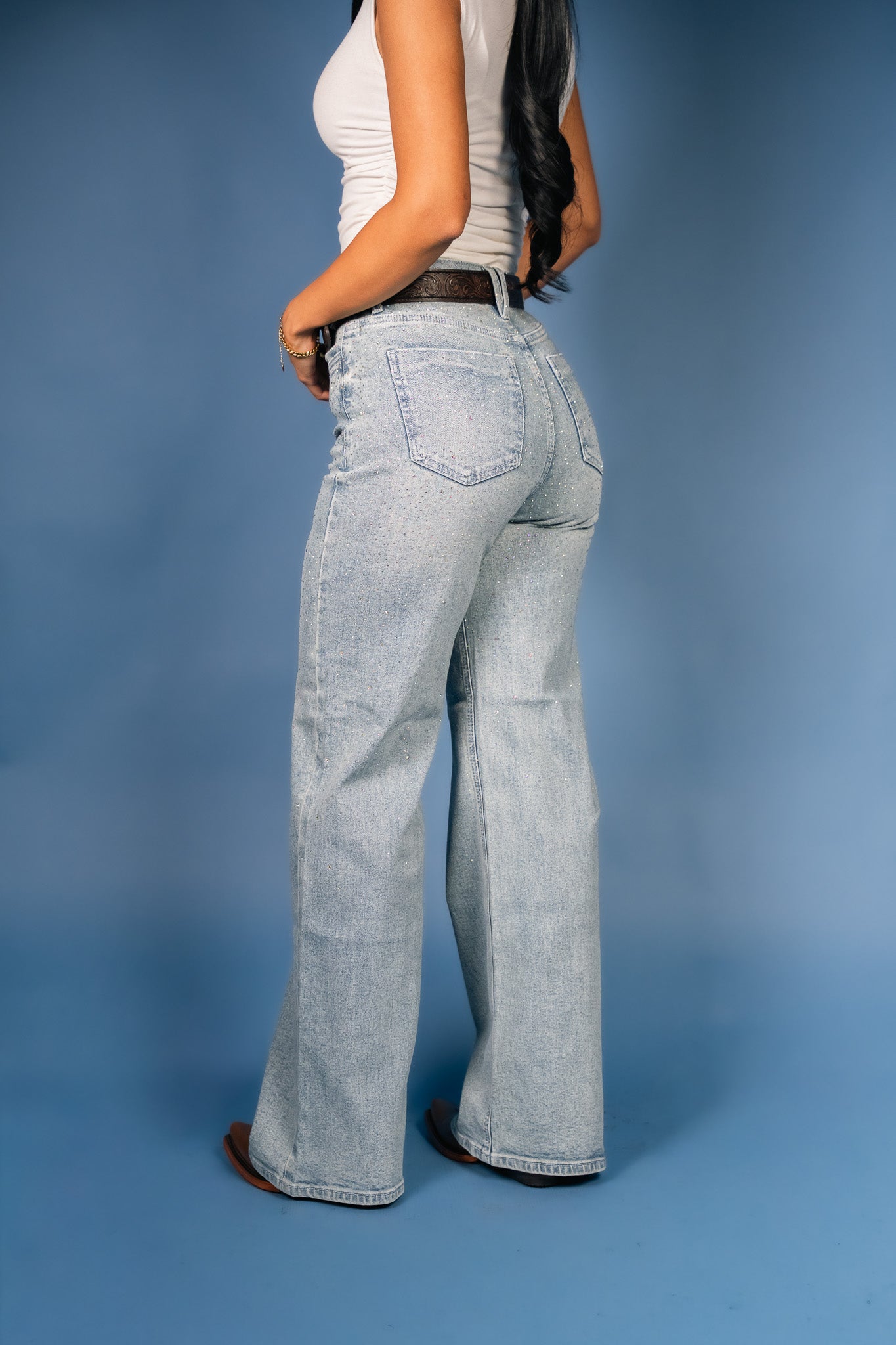 Rhinestone High-Rise Wide-Leg Jeans