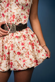 Amberorse Floral Print Bubble Hem Mini Dress