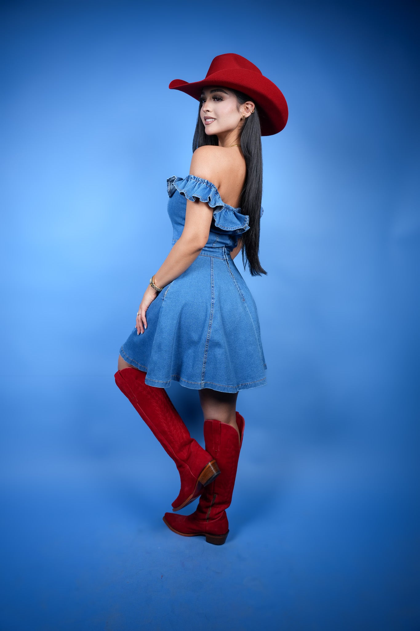 Off Shoulder Ruffled Denim Daydream