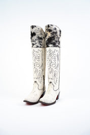 Amour Cowhide Knee High Snip Toe Cowgirl Boot Size 8 Box CU15