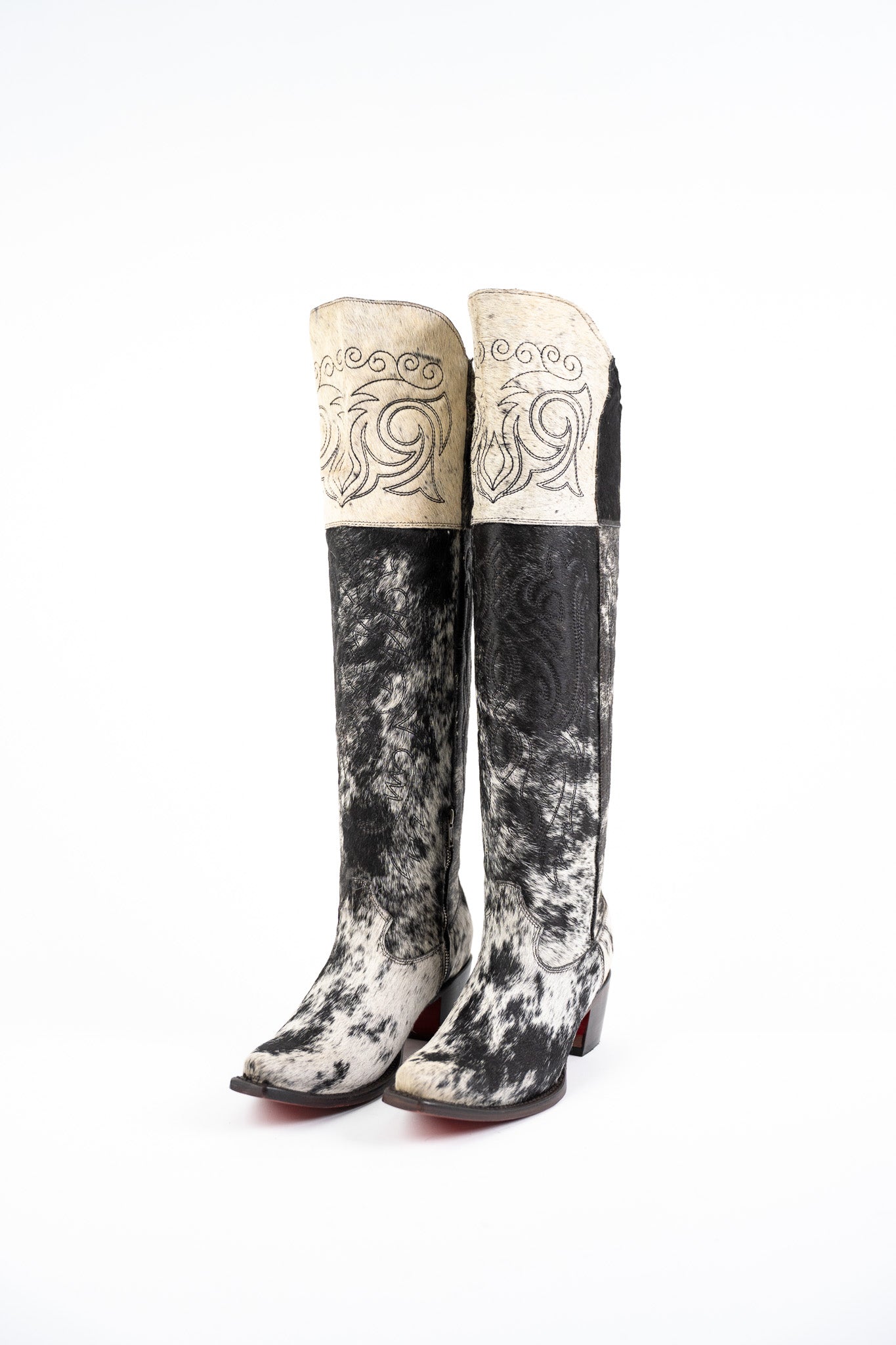 Amour Cowhide Knee High Snip Toe Cowgirl Boot Size 9 Box CU18