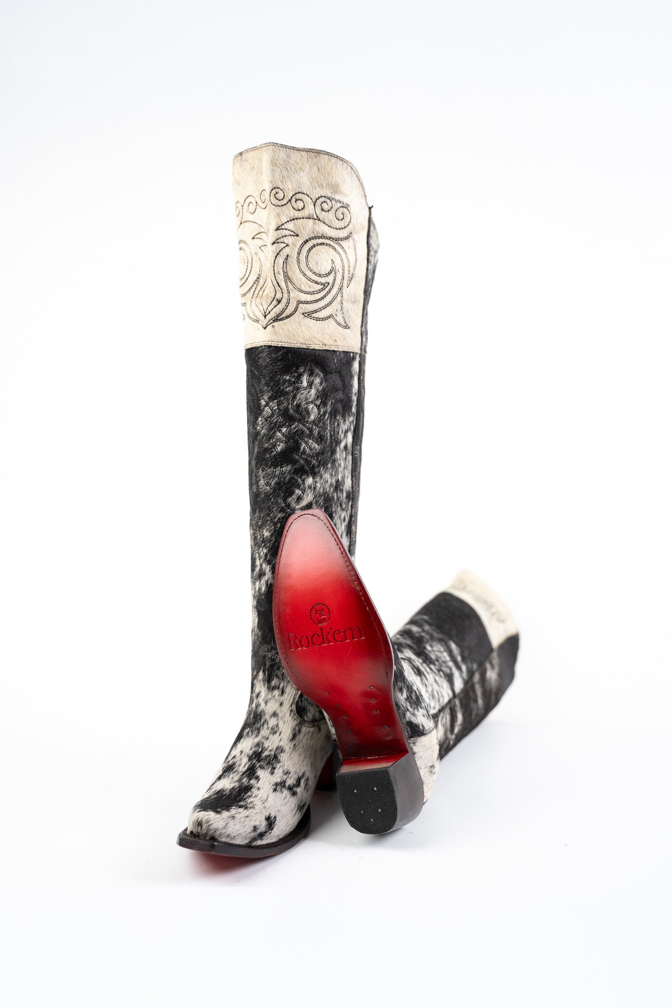 Amour Cowhide Knee High Snip Toe Cowgirl Boot Size 9 Box CU18