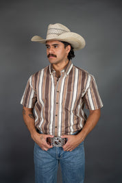 Rock & Roll Printed Striped Short Sleeve Button up