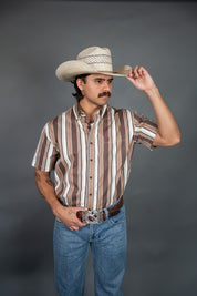 Rock & Roll Printed Striped Short Sleeve Button up