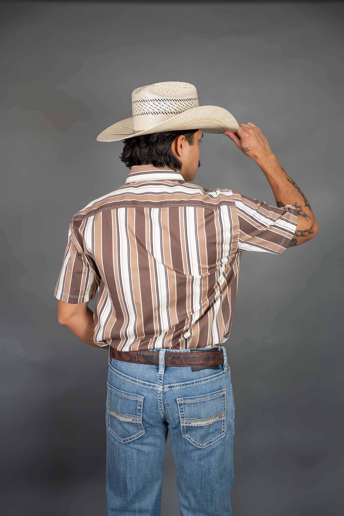 Rock & Roll Printed Striped Short Sleeve Button up