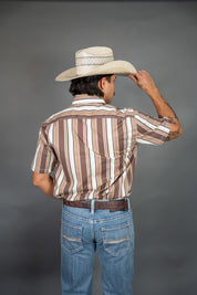 Rock & Roll Printed Striped Short Sleeve Button up