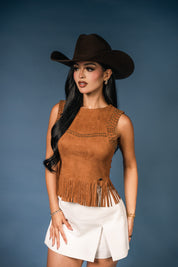 Studded Yoke Fringe Hem Top