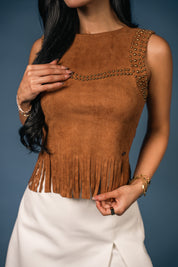 Studded Yoke Fringe Hem Top