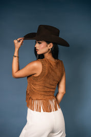 Studded Yoke Fringe Hem Top