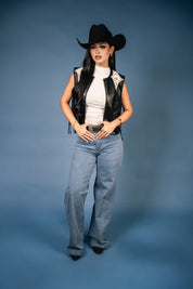 High Rise Two Back Pockets Wide Jeans