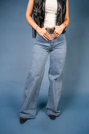 High Rise Two Back Pockets Wide Jeans