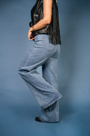 High Rise Two Back Pockets Wide Jeans