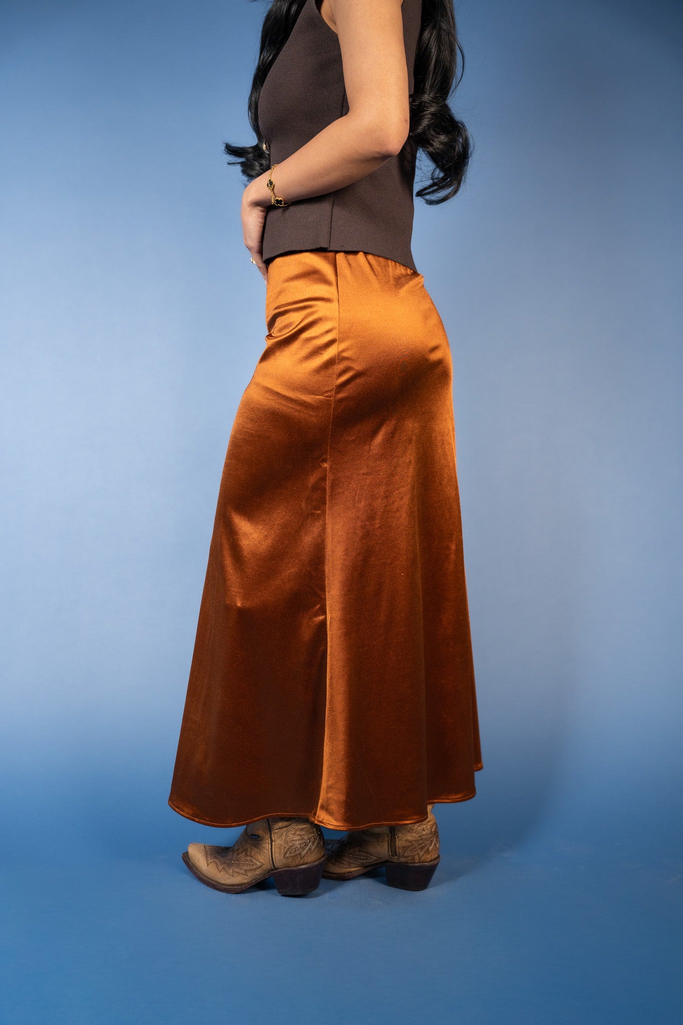 Elaine Satin Elastic Waist Skirt