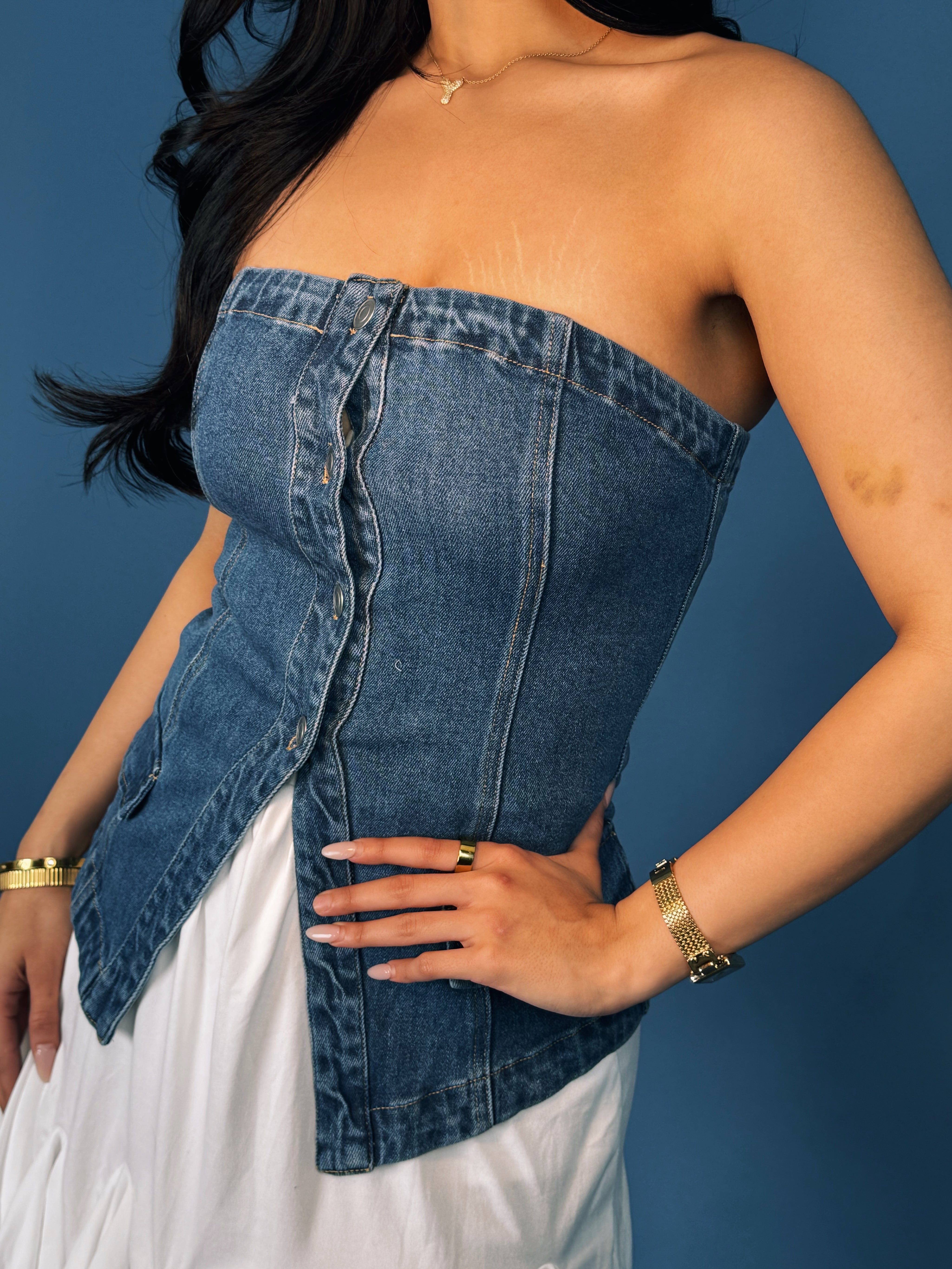 Skyline Stitch Denim Tube Top