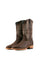 The Laredo boots feature a brown stressed leather vamp, brown shaft, round toe, leather sole, and rubber heel.