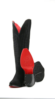 Gia Suede Tall Red Bottom Wide Calf Snip Toe Cowgirl Boot