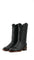 The black Durango Rebel cowboy boots in genuine leather, featuring a round toe, nobuck leather vamp, black embroidery shaft, and rubber heel.
