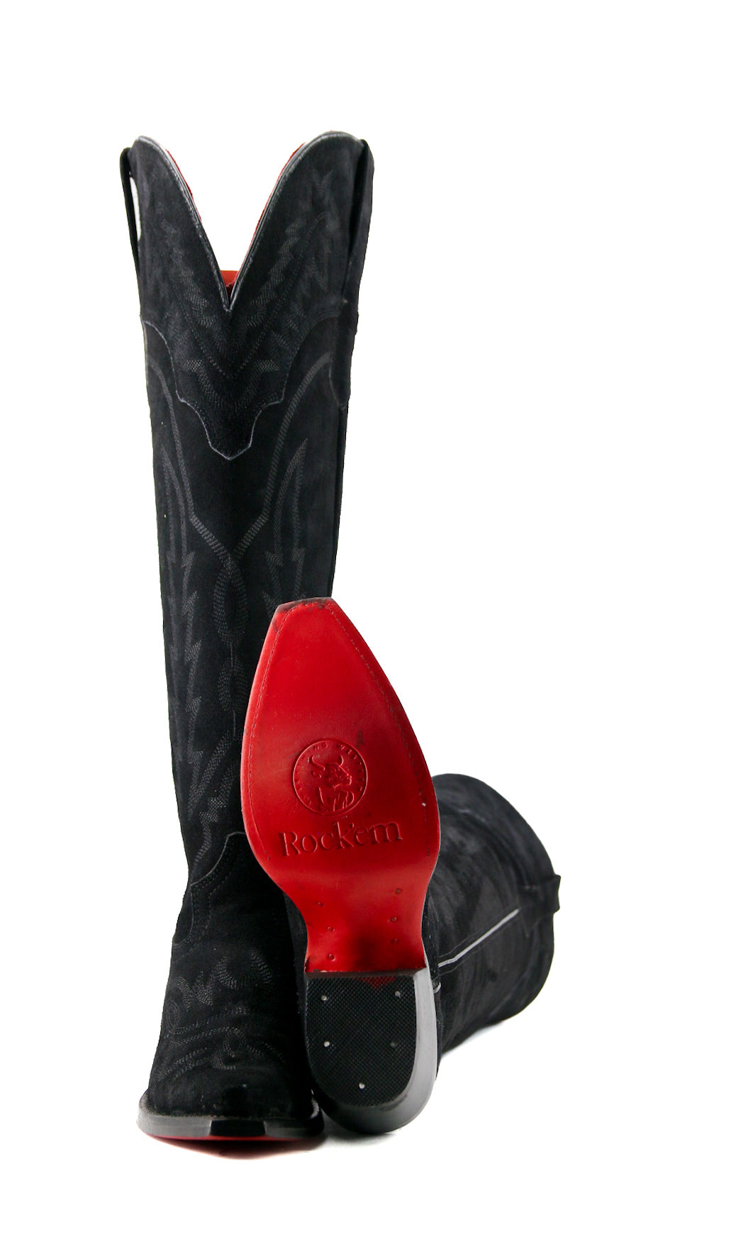 Maggie Suede Knee High Red Bottom Wide Calf Snip Toe Cowgirl Boot