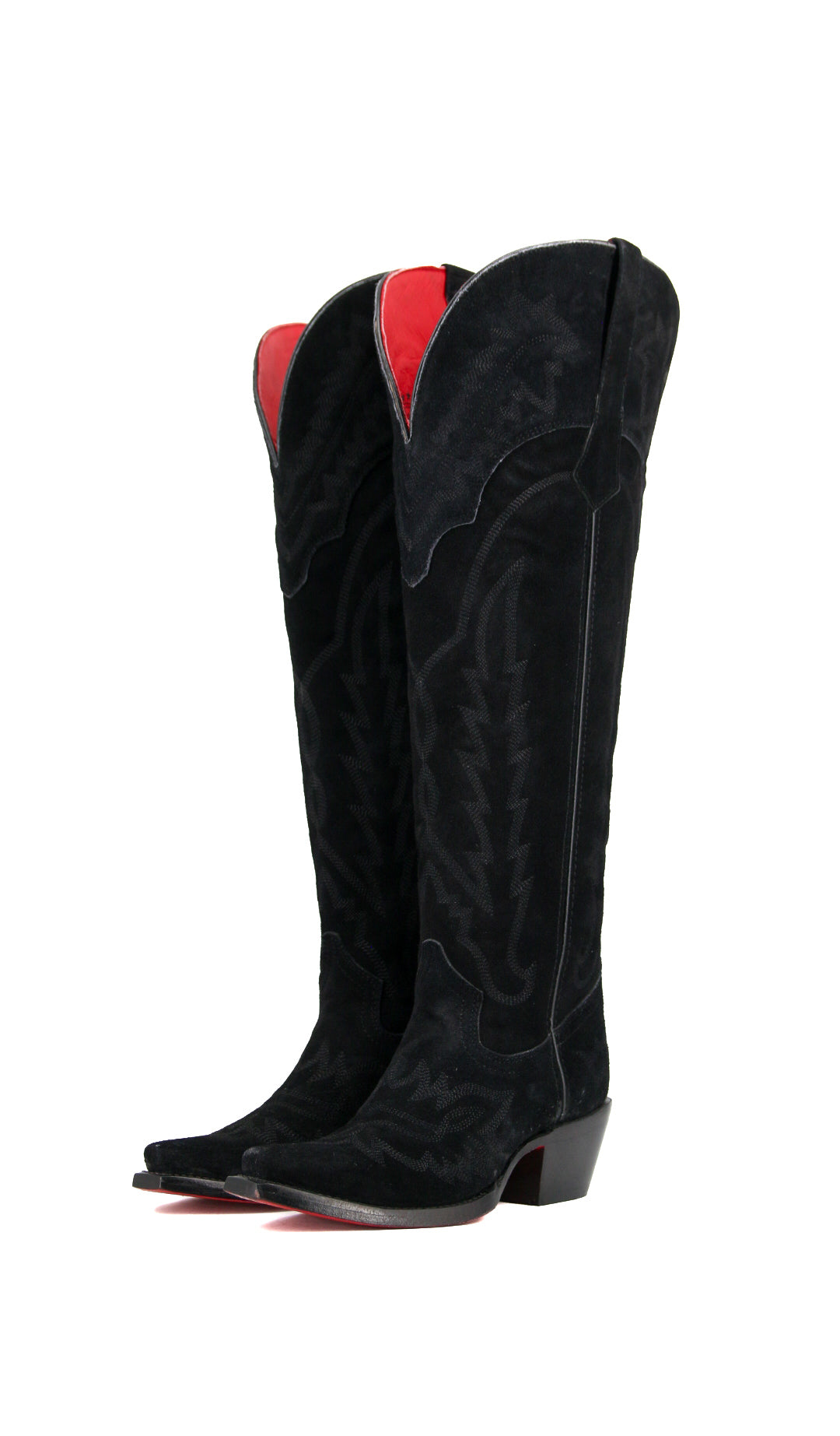 Maggie Suede Knee High Red Bottom Wide Calf Snip Toe Cowgirl Boot