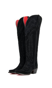 Maggie Suede Knee High Red Bottom Wide Calf Snip Toe Cowgirl Boot