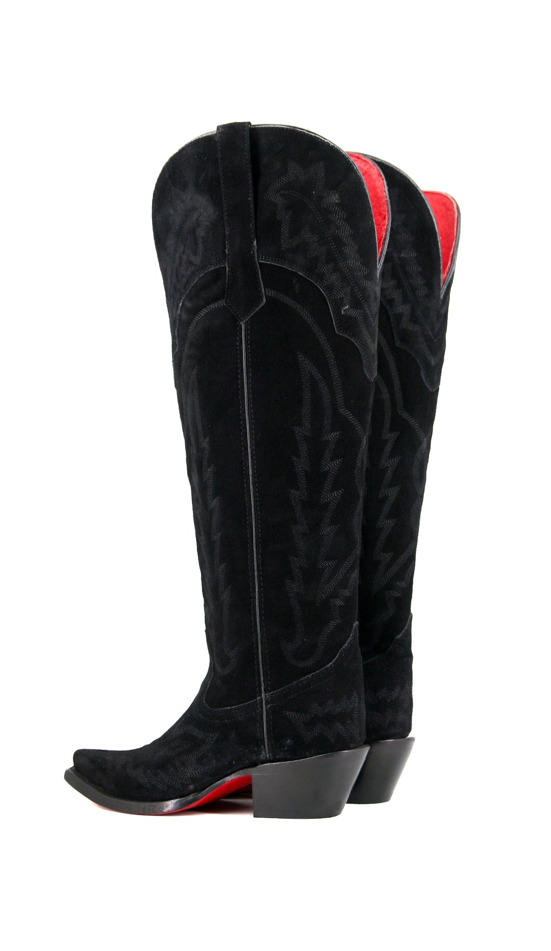 Maggie Suede Knee High Red Bottom Wide Calf Snip Toe Cowgirl Boot