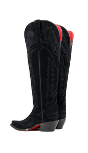 Maggie Suede Knee High Red Bottom Wide Calf Snip Toe Cowgirl Boot