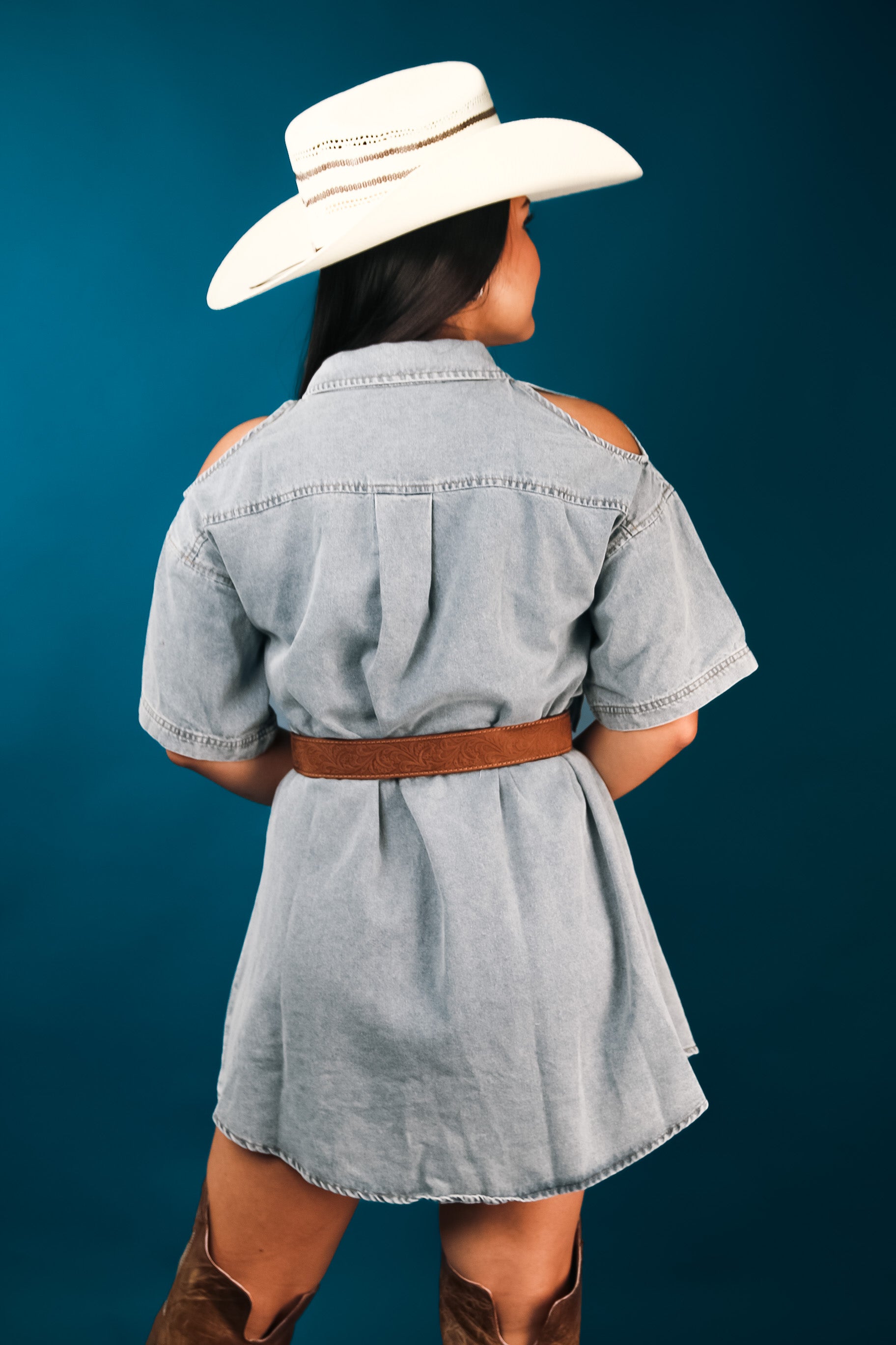 Aurora Open Shoulder Shirt Dress