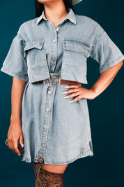 Aurora Open Shoulder Shirt Dress