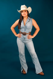 Callie Collared Denim Jumpsuit