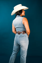 Callie Collared Denim Jumpsuit