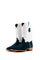 The Maverick boots feature a blue suede vamp, white shaft, round toe, sturdy leather sole, and rubber heel.