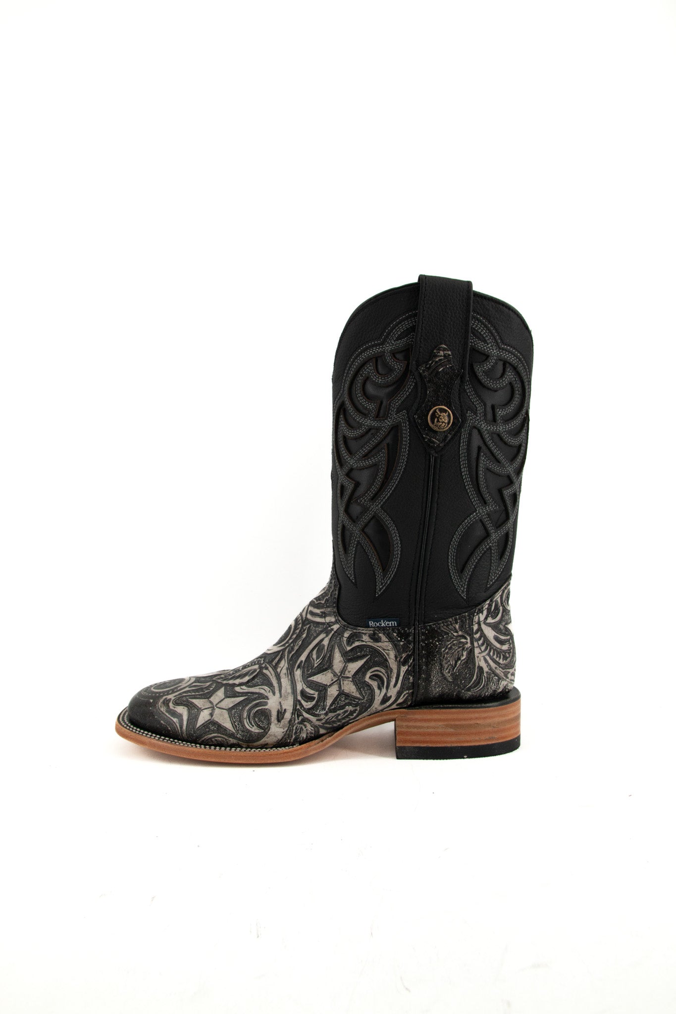 Star Hand Tooled Natural Square Toe Cowboy Boot